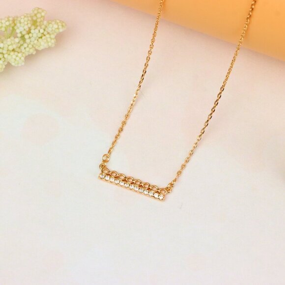 "Elegant Rose Gold Bar Necklace with Geometric Crystal Accent, XPNL1895 - Picture 13 of 13